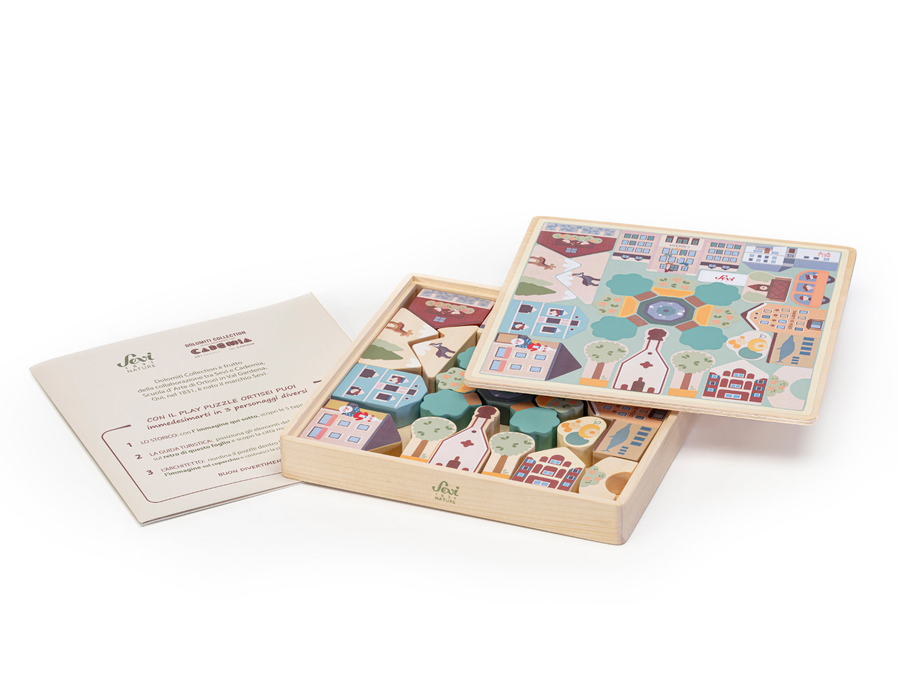 trudi-sevi-nature-play-puzzle-citt-ortisei-28-pz-con-tappeto-gioco image 2