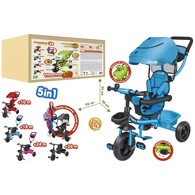 globo-giocattoli-triciclo-in-metallo-trasformabile-5-in-1-azzurro image 1