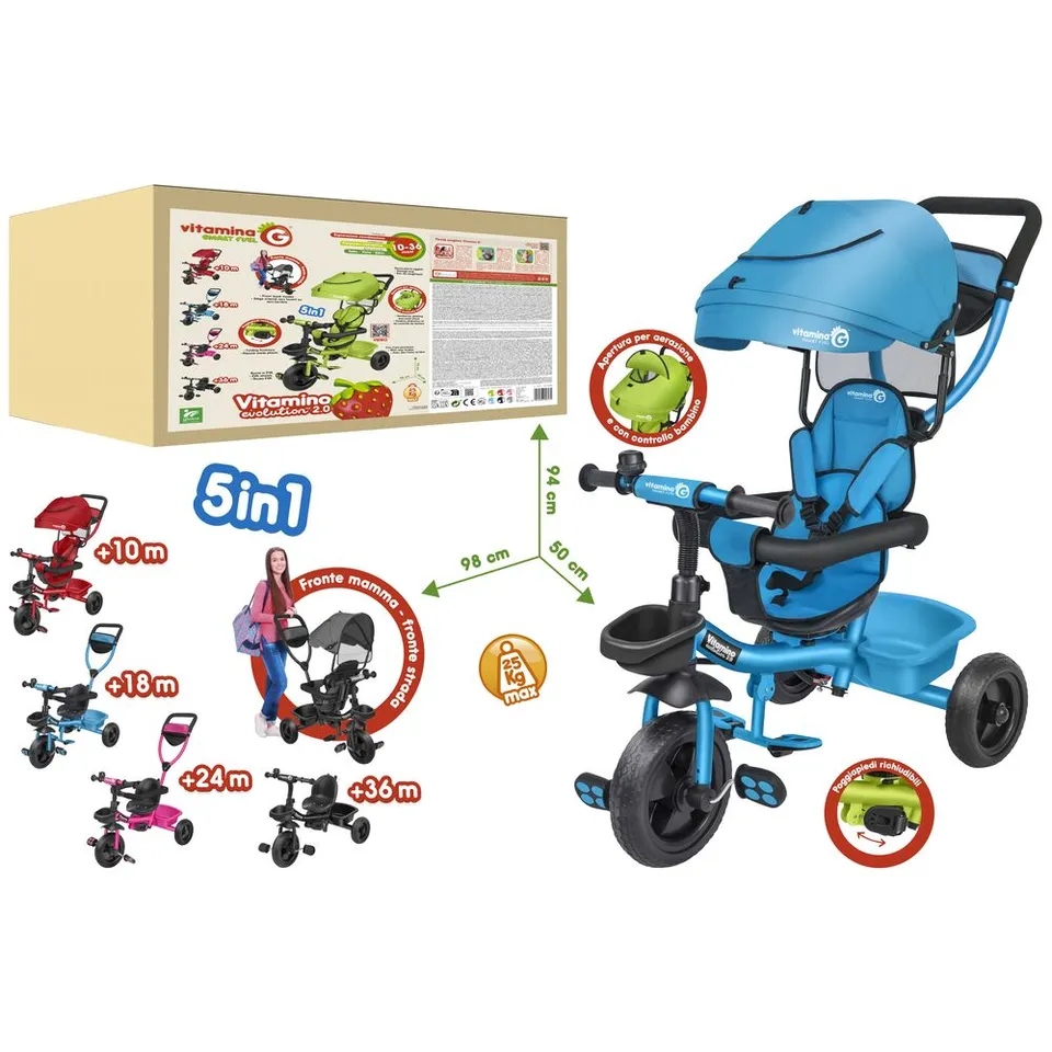 globo-giocattoli-triciclo-in-metallo-trasformabile-5-in-1-azzurro image 1