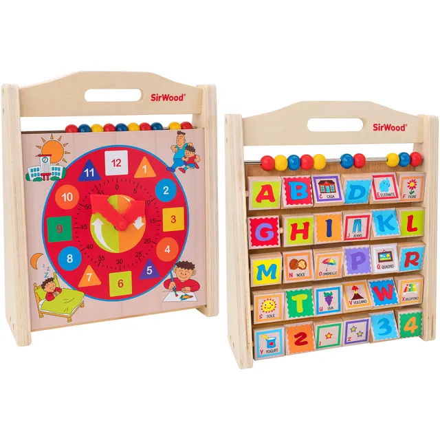 globo-giocattoli-giocaimpara-multiattivit-in-legno-alfabetiere-orologio-abaco image 1