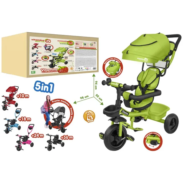 globo-giocattoli-triciclo-in-metallo-trasformabile-5-in-1-verde image 1