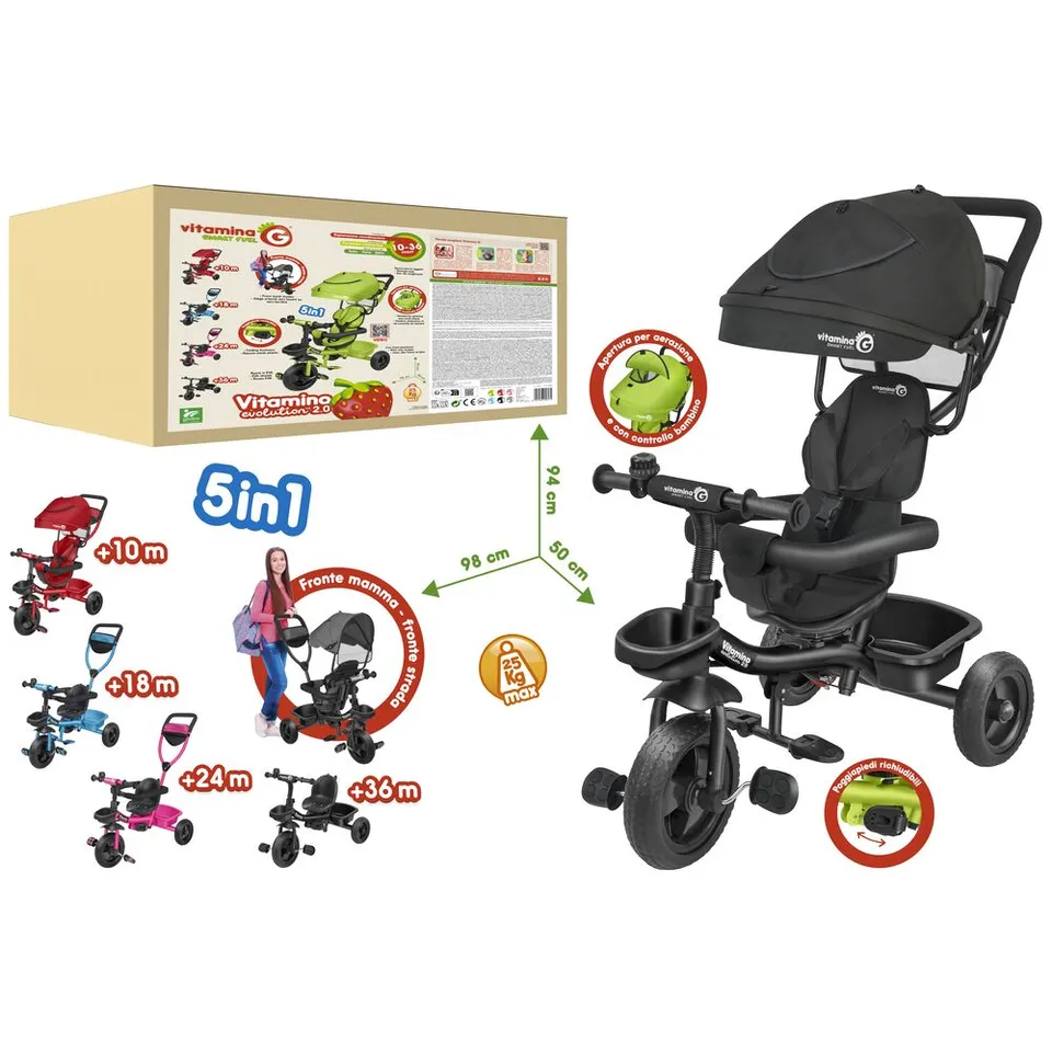 globo-giocattoli-triciclo-in-metallo-trasformabile-5-in-1-nero image 1