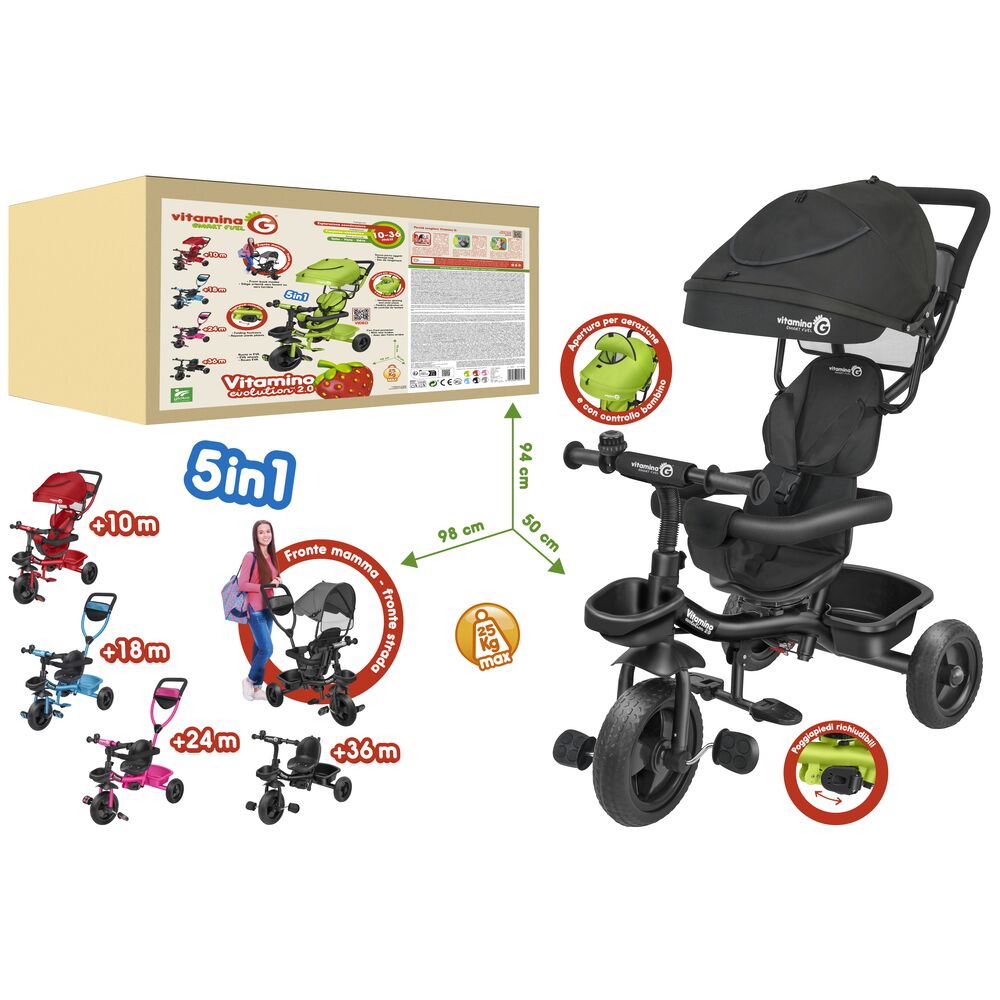 globo-giocattoli-triciclo-in-metallo-trasformabile-5-in-1-nero image 1