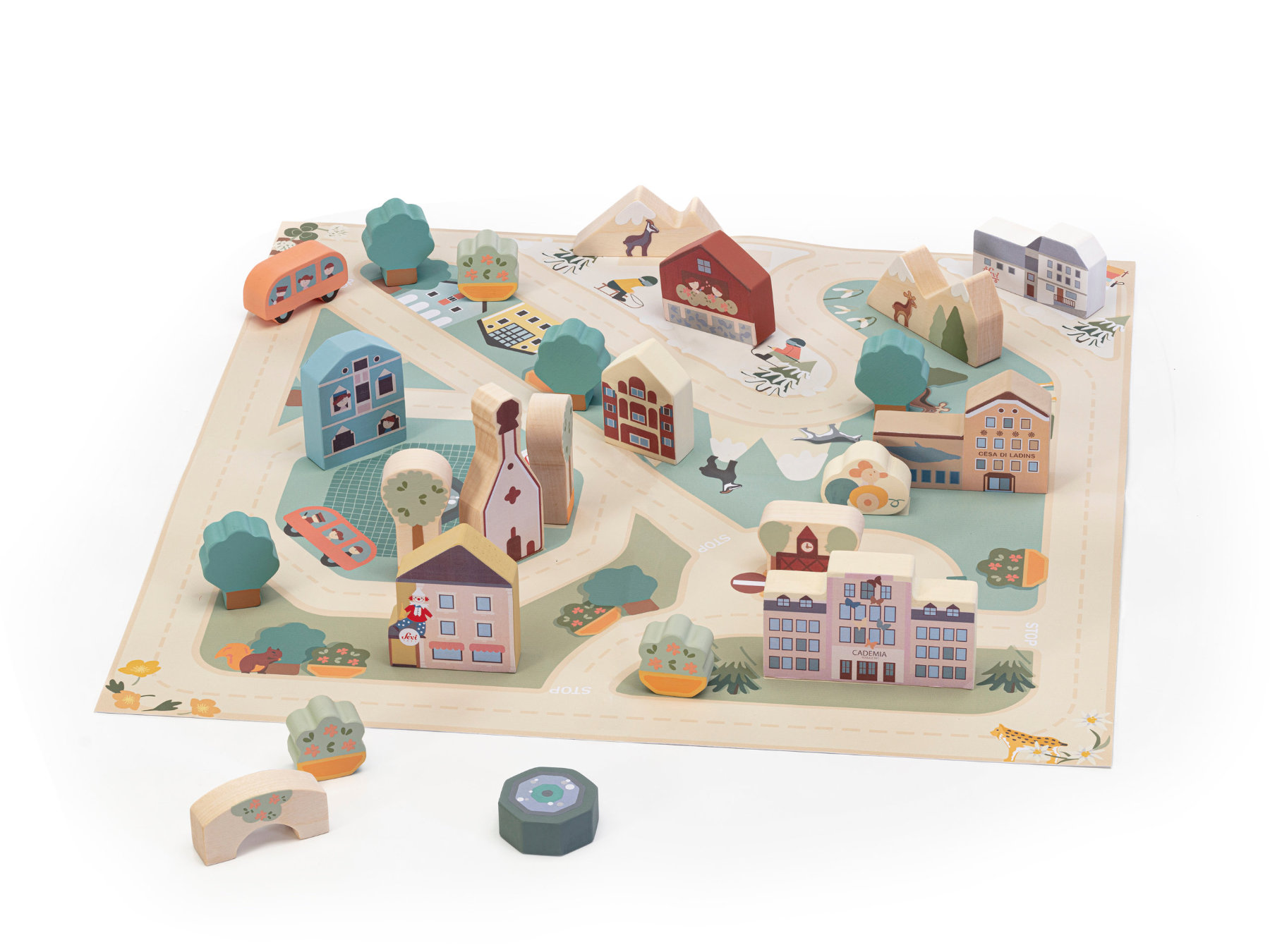 trudi-sevi-nature-play-puzzle-citt-ortisei-28-pz-con-tappeto-gioco image 3
