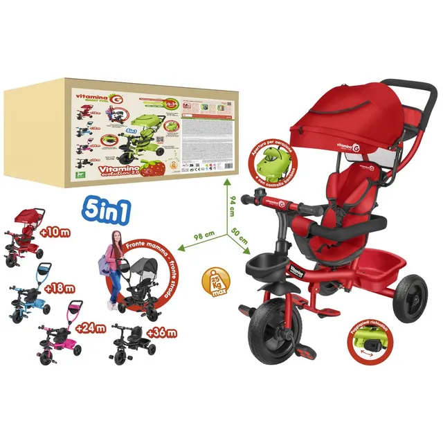 globo-giocattoli-triciclo-in-metallo-trasformabile-5-in-1-rosso image 1