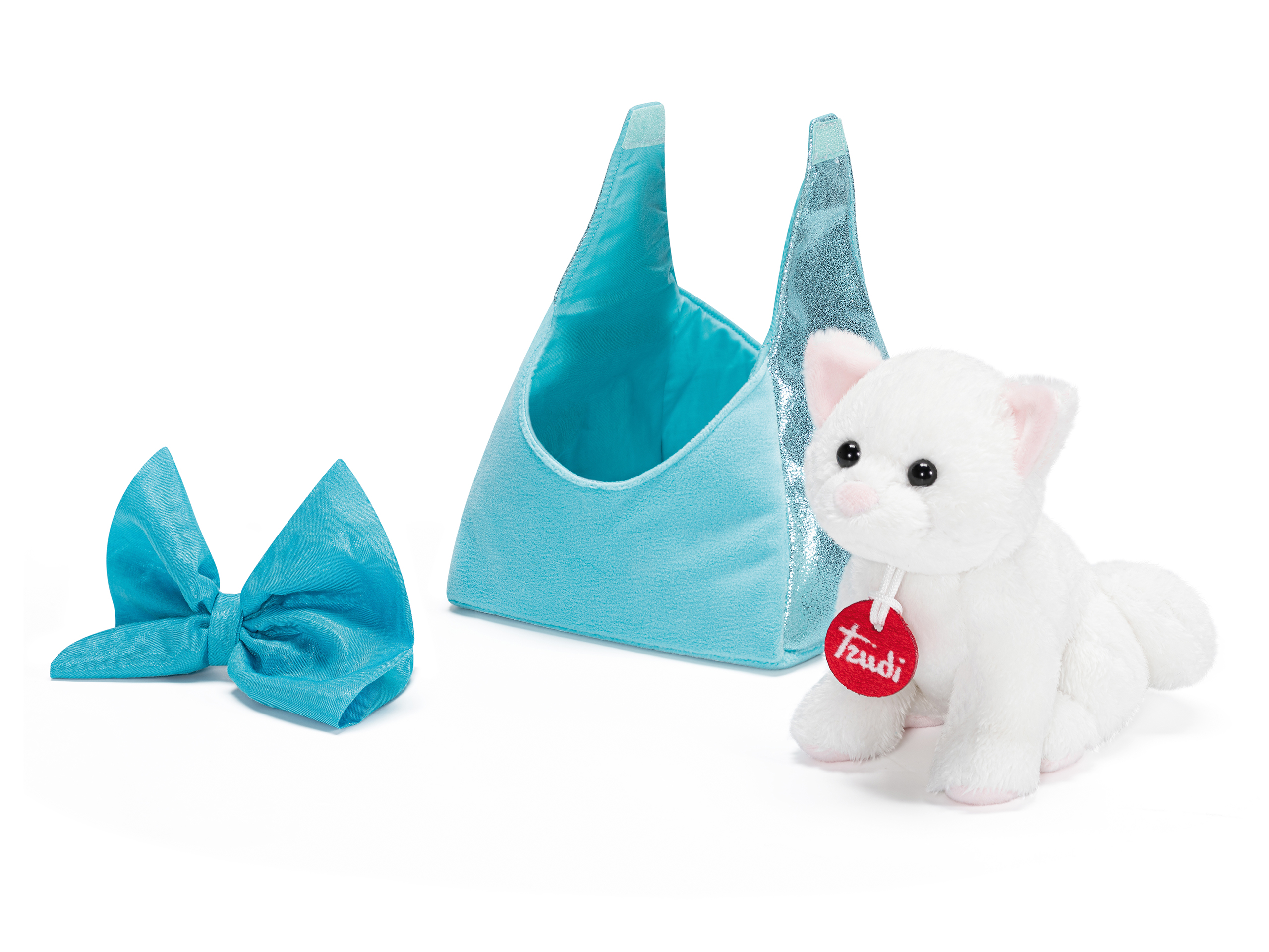 trudi-fashion-bags-gattino-borsa-con-fiocco-peluche-con-borsetta-azzurra image 2